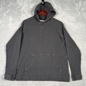 Wellen‎ Hoodie Mens Medium Charcoal Thermal Waffle Knit Pullover Organic Cotton
